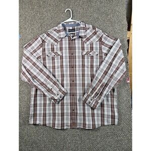 Cody James Button Down Shirt Mens 4XL Brown Plaid Western Pearl Snap Cotton